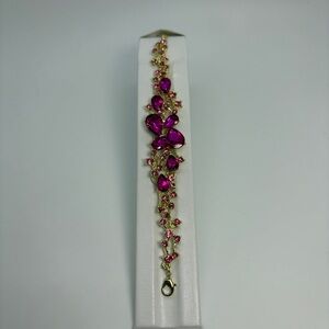 Fuchsia Pink And Gold Crystal Rhinestone Bracelet